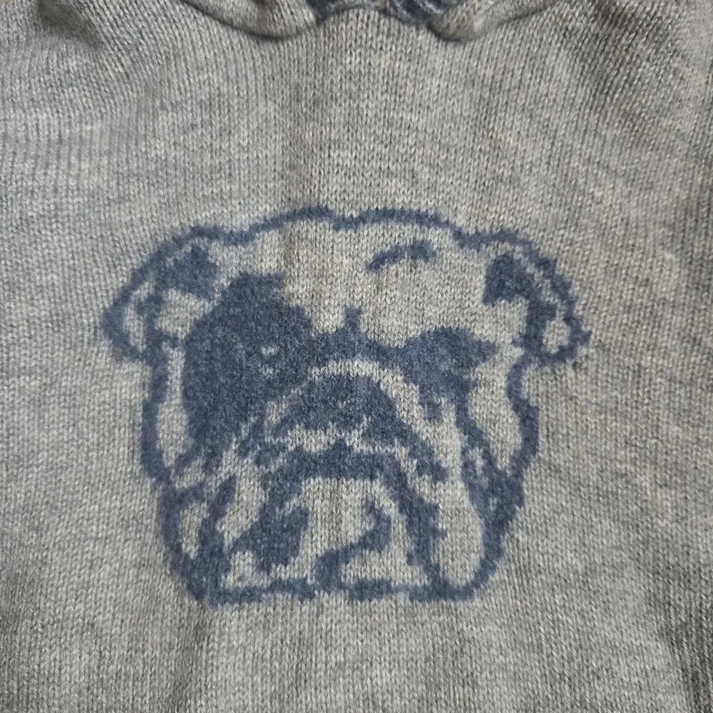 Ralph Lauren Boys 24M Wool Knit Bulldog Sweater Hoodie Full Zip Back Gray Blue